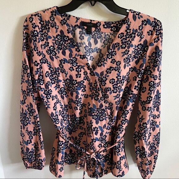 J. Crew Drapey crepe faux-wrap blouse in blush bouquet - Picture 13 of 14